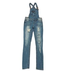 Hot Kiss Ava Girls Youth Overalls Size 1 Blue Skinny Distressed Adjustable Strap